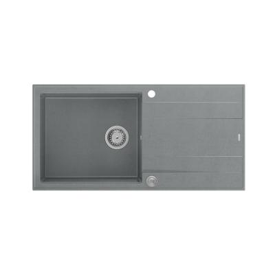 Quadri Luton grijs granieten opbouw spoelbak met afdruipvlak omkeerbaar 100x50cm met rvs plug 1208967323
