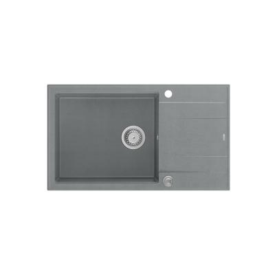 Quadri Luton grijs granieten grote opbouw spoelbak met afdruipvlak omkeerbaar 86x50cm met rvs plug 1208967330