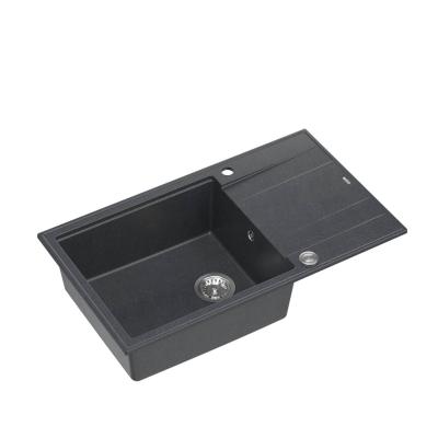 Quadri Luton antraciet granieten grote opbouw spoelbak met afdruipvlak omkeerbaar 86x50cm met rvs plug 1208967333
