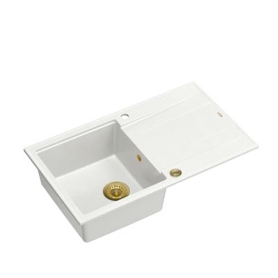 Quadri Luton witte granieten opbouw spoelbak met afdruipvlak omkeerbaar 86x50cm met gouden plug 1208967338