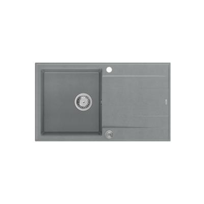 Quadri Luton grijs granieten opbouw spoelbak met afdruipvlak omkeerbaar 86x50cm met rvs plug 1208967340