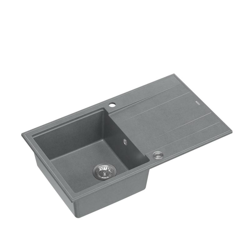 Quadri Luton grijs granieten opbouw spoelbak met afdruipvlak omkeerbaar 86x50cm met rvs plug 1208967340