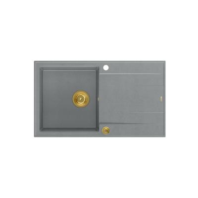 Quadri Luton grijs granieten opbouw spoelbak met afdruipvlak omkeerbaar 86x50cm met gouden plug 1208967341