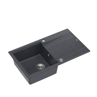 Quadri Luton antraciet granieten opbouw spoelbak met afdruipvlak omkeerbaar 86x50cm met rvs plug 1208967343