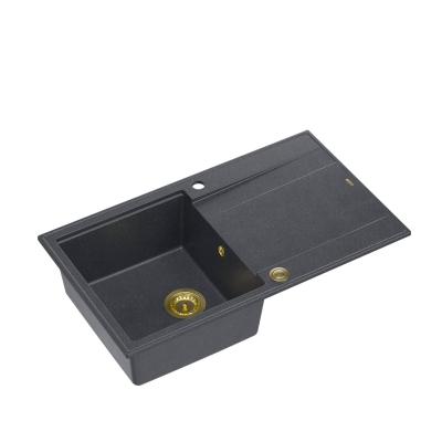 Quadri Luton antraciet granieten opbouw spoelbak met afdruipvlak omkeerbaar 86x50cm met gouden plug 1208967344