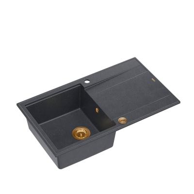 Quadri Luton antraciet granieten opbouw spoelbak met afdruipvlak omkeerbaar 86x50cm met koperen plug 1208967345
