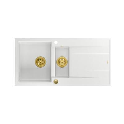 Quadri Luton witte granieten opbouw 1,5 spoelbak met afdruipvlak omkeerbaar 100x50cm met gouden plug 1208967348