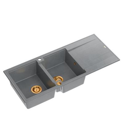 Quadri Luton opbouw dubbele graniet spoelbak grijs met afdruipgedeelte 116x50 cm met koperen plug 1208967362