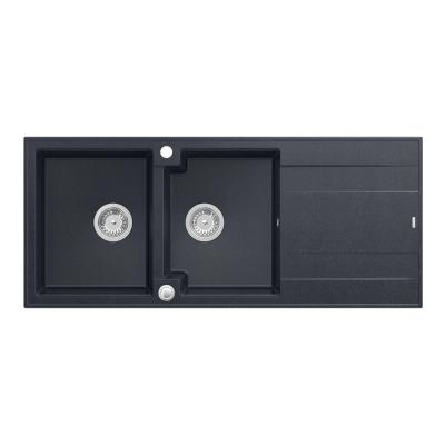 Quadri Luton opbouw dubbele graniet spoelbak antraciet met afdruipgedeelte 116x50 cm met rvs plug 1208967363