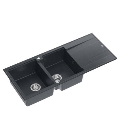 Quadri Luton opbouw dubbele graniet spoelbak antraciet met afdruipgedeelte 116x50 cm met rvs plug 1208967363