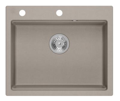 Quadri Durham taupe graniet opbouw spoelbak 595x500 met zeepdispenser, snijplank, inzetbak en rolmat 1208967376