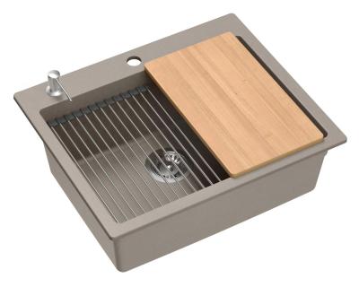 Quadri Durham taupe graniet opbouw spoelbak 595x500 met zeepdispenser, snijplank, inzetbak en rolmat 1208967376