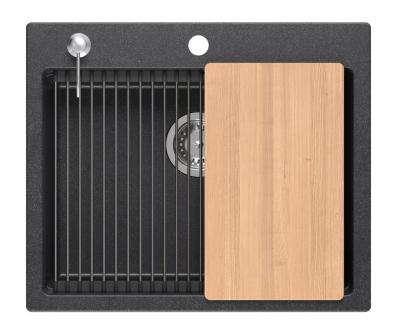 Quadri Durham antraciet graniet opbouw spoelbak 595x500 met zeepdispenser, snijplank, inzetbak en rolmat 1208967379
