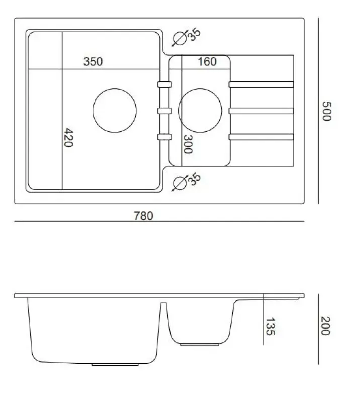 Quadri Cardigan grijs 1,5 granieten opbouw spoelbak met afdruipvlak omkeerbaar 78x50cm 1208967380