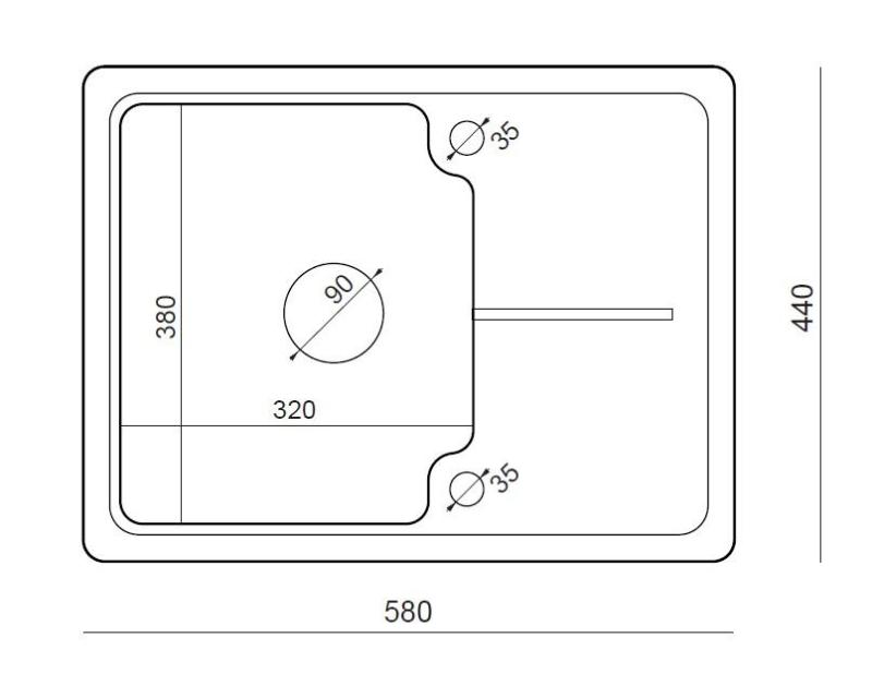 Quadri Kendal grijs graniet spoelbak 58x44cm met afdruipgedeelte 1208967404