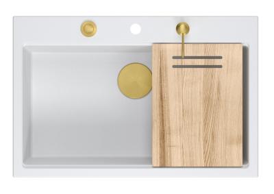 Quadri Hard Rock wit granieten opbouw grote spoelbak  76x50cm inclusief gouden plug en accessoires 1208967424