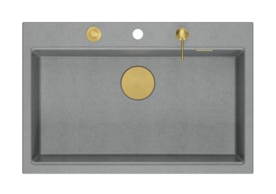Quadri Hard Rock grijs granieten opbouw grote spoelbak 76x50cm inclusief gouden plug en accessoires 1208967432