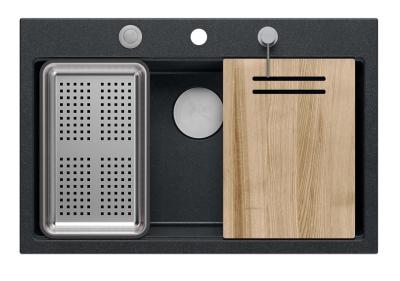 Quadri Hard Rock antraciet granieten opbouw grote spoelbak 76x50cm inclusief rvs plug en accessoires 1208967442