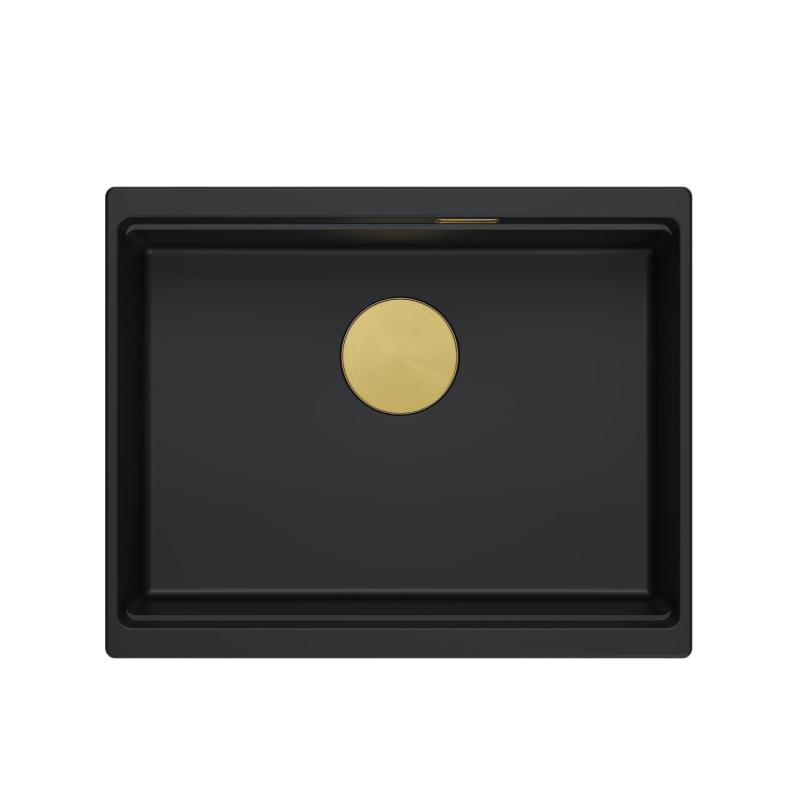 Quadri Newport II graniet onderbouw zwart spoelbak 560x450 mm met gouden plug en  afvoerkapje 1208967449