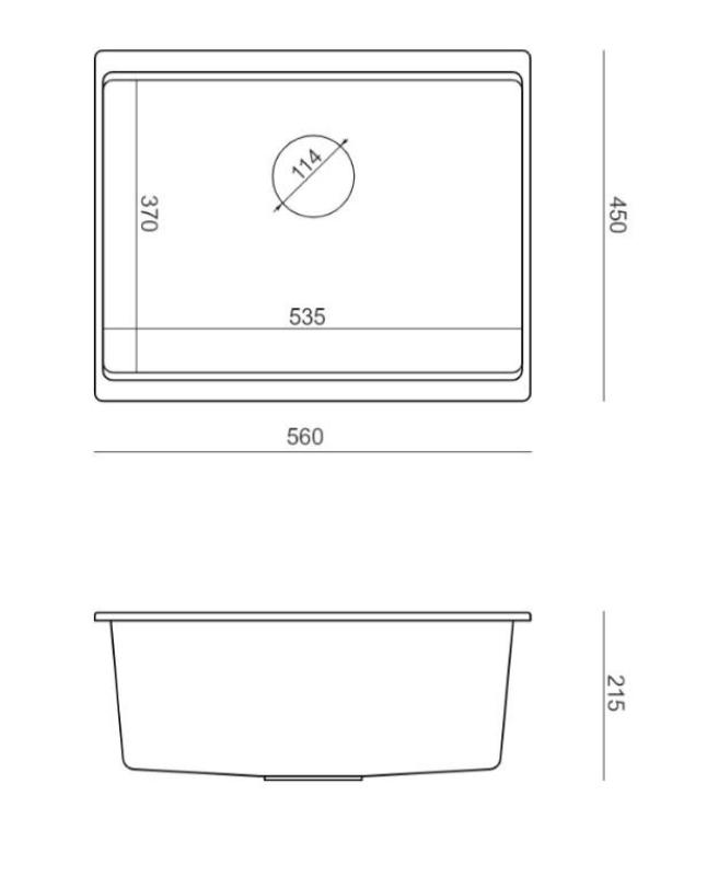 Quadri Newport II graniet onderbouw grijs spoelbak 560x450mm met koperen plug en afvoerkapje 1208967458