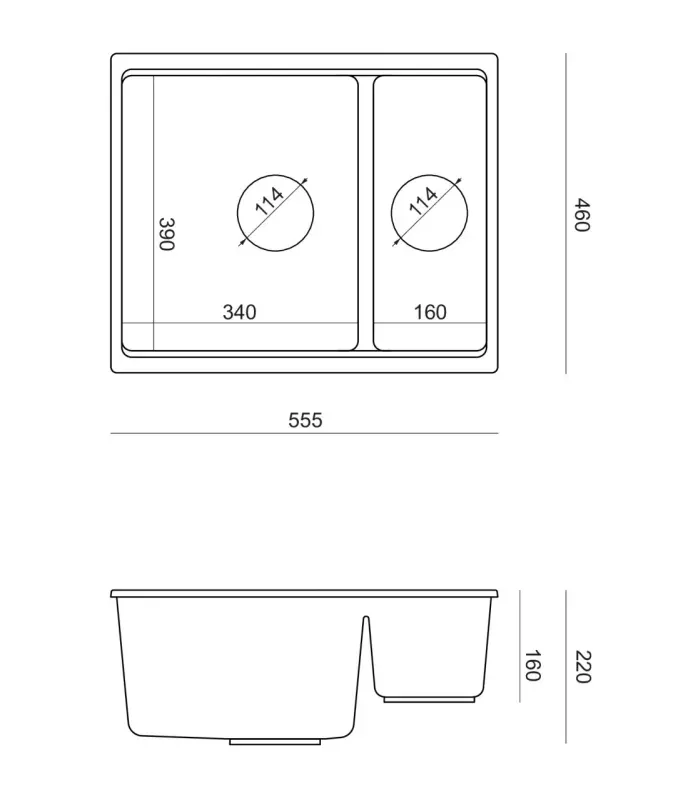 Quadri Newport II zwart 1,5 spoelbak graniet opbouw en onderbouw spoelbak 555x460mm met gouden plug 1208967464