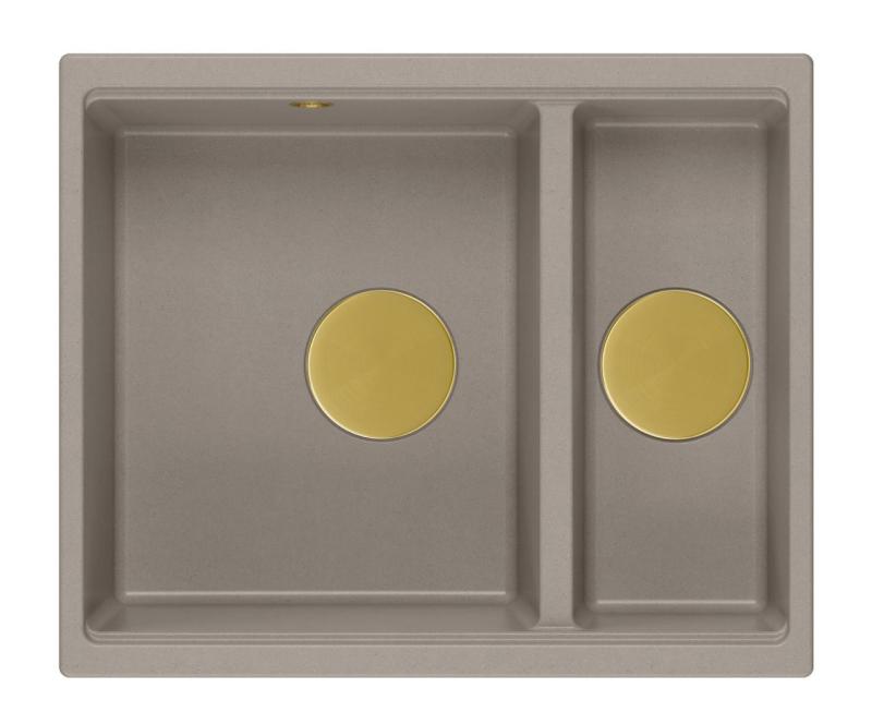 Quadri Newport II taupe 1,5 spoelbak graniet opbouw en onderbouw spoelbak 555x460mm met gouden plug 1208967467