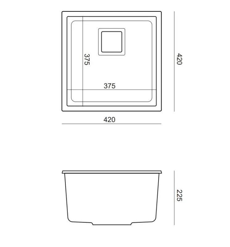 Quadri Quadrangle zwart graniet onderbouw spoelbak 42x42cm met gouden plug 1208967481