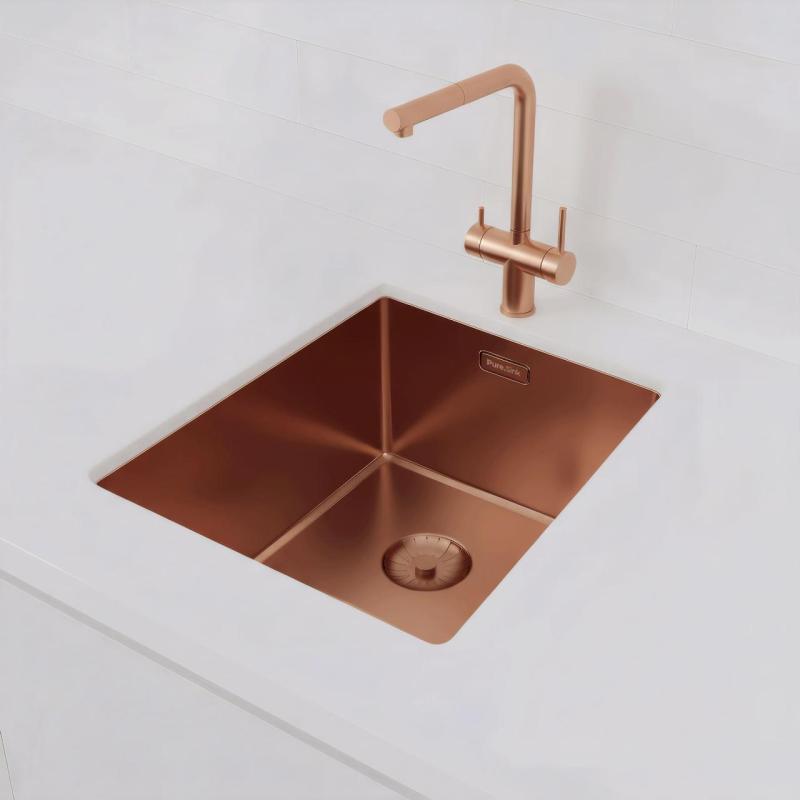 Pure.Sink Prestige spoelbak 34x40 cm PVD Koper 10mm radius onderbouw, vlakbouw en opbouw  PPG3440-62