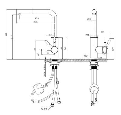 Pure.Sink Elite Steel Spark-S keukenkraan RVS met uittrekbare uitloop en sproeistand PS8041-02