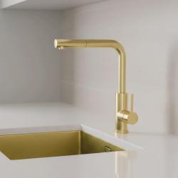 Pure.Sink Elite Steel Spark-S keukenkraan PVD geborsteld goud met uittrekbare uitloop PS8041-60