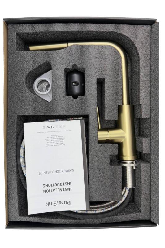 Pure.Sink Elite Steel Spark-S keukenkraan PVD geborsteld goud met uittrekbare uitloop PS8041-60