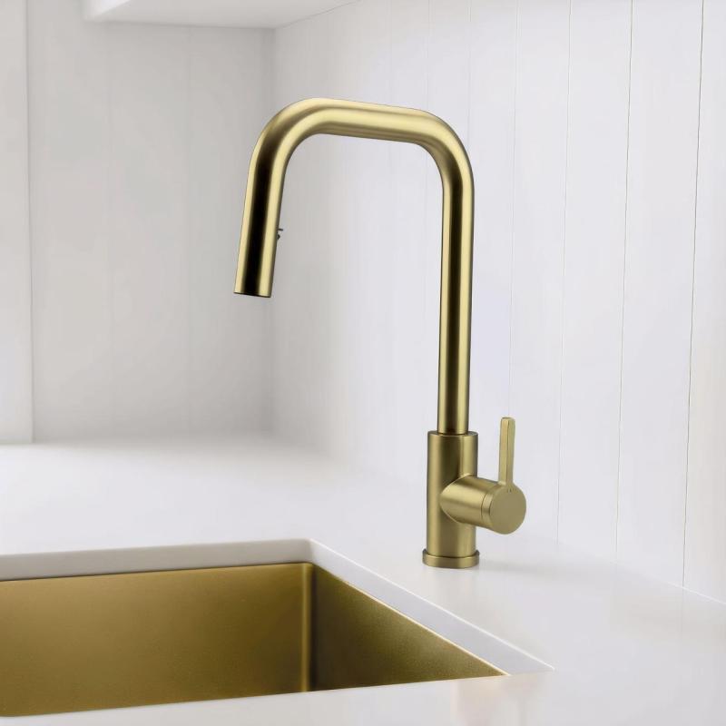 Pure.Sink Elite Steel Crystal-S keukenkraan PVD geborsteld goud met uittrekbare uitloop PS8050-60