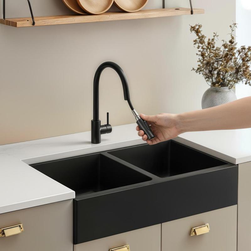 Pure.Sink Elite Steel Stream-S keukenkraan Matzwart met uittrekbare uitloop PS8045-10