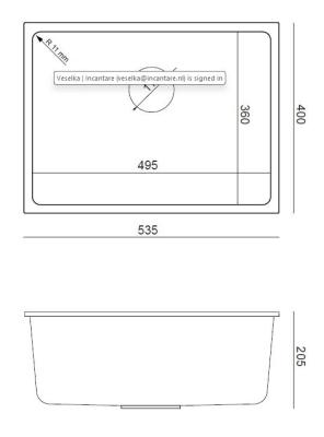 Quadri Elston Antraciet Granieten Onderbouw Spoelbak 495x360mm met RVS Plug 1208967659