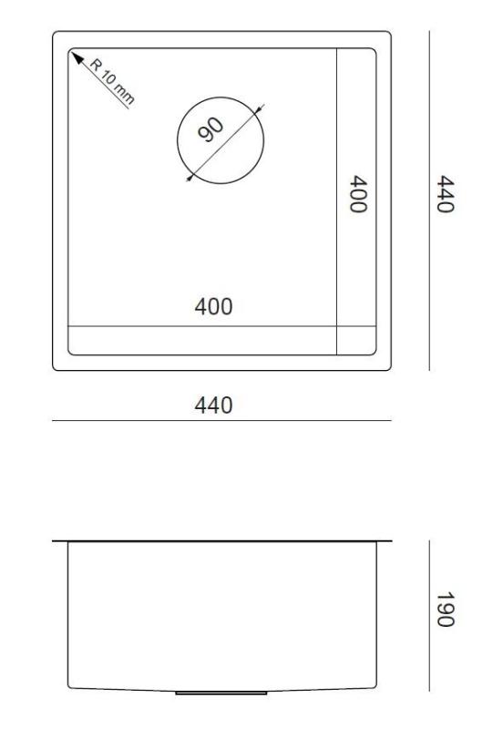 Aquadesign Zara RVS Spoelbak 44x44cm Onderbouw, Vlakinbouw en Opbouw met RVS Plug - 1208967760