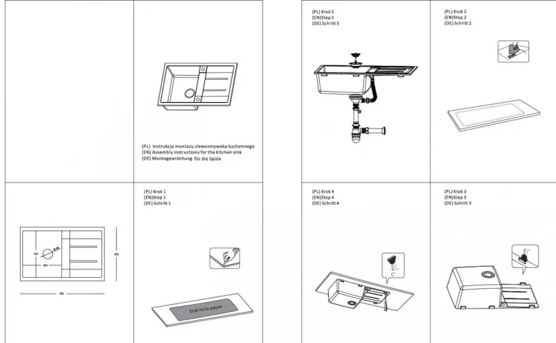 Quadri Sheffield Witte Granieten Opbouw Spoelbak 78x50cm met Afdruipgedeelte en Koperen Plug - 1208967803