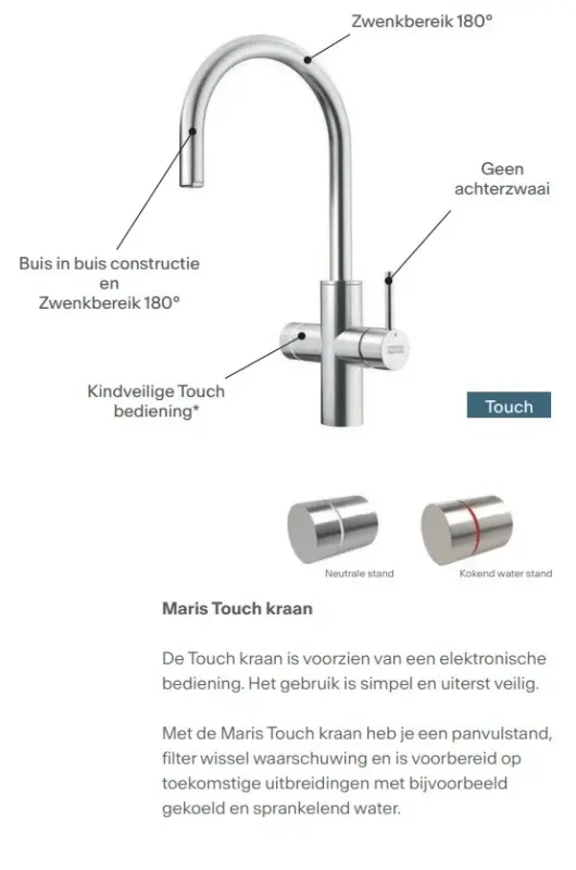 Franke Maris water hub 7L boiler 3-1 met Touch electronische kokend water kraan RVS met waterhub bypass 1208967849