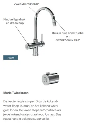 Franke Maris water hub 4L boiler 3-1 met Twist mechanische kokend water kraan RVS  met waterhub mengset 1208967858