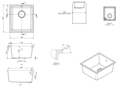 GraniteMy Universal Witte Granieten Spoelbak 34x40 cm wit opbouw onderbouw en vlakinbouw met gun metal plug  1208967904