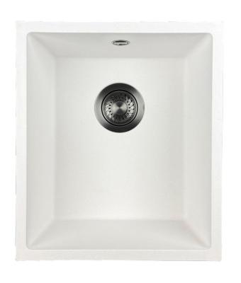 GraniteMy Universal Witte Granieten Spoelbak 34x40 cm wit opbouw onderbouw en vlakinbouw met gun metal plug  1208967904