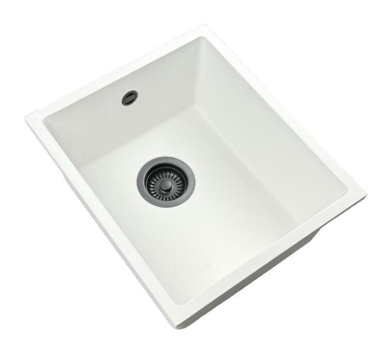 GraniteMy Universal Witte Granieten Spoelbak 34x40 cm wit opbouw onderbouw en vlakinbouw met gun metal plug  1208967904