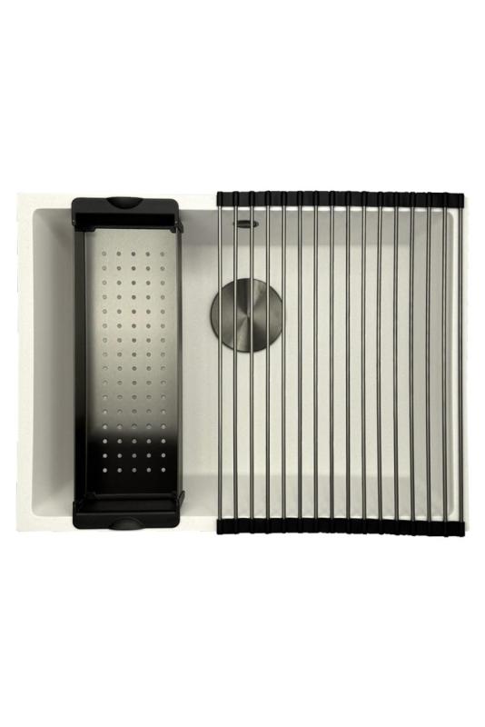 GraniteMy Universal Granieten Witte Spoelbak 55x40 cm opbouw, onderbouw en vlakinbouw met gun metal plug- 1208967933