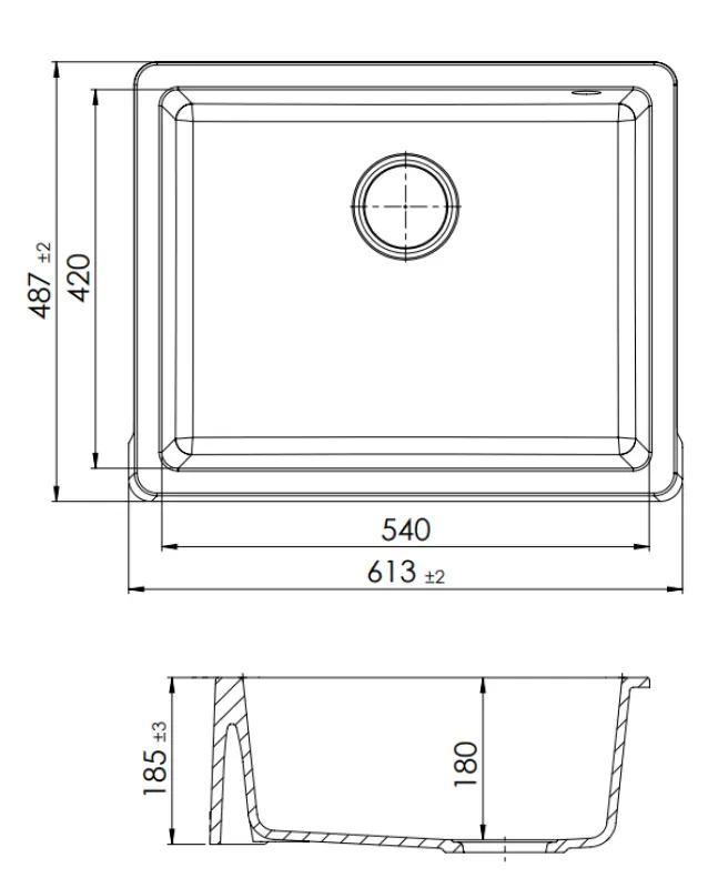 GraniteMy Tradition Landelijke Gootsteen Granieten Spoelbak 60x48 cm Zwart Onderbouw en Vlakbouw met Zwarte Plug 1208967936