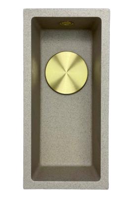 GraniteMy Universal granieten beige zand kleine spoelbak 17x40 cm opbouw onderbouw en vlakinbouw met gouden plug 1208968003
