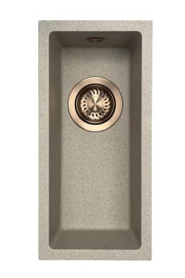 GraniteMy Universal granieten beige zand kleine spoelbak 17x40 cm opbouw onderbouw en vlakinbouw met koperen plug 1208968004