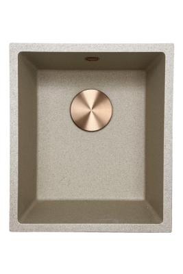 GraniteMy Universal granieten beige zand spoelbak 34x40 cm opbouw onderbouw en vlakinbouw met koperen plug 1208968009