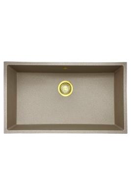 GraniteMy Universal granieten beige zand spoelbak 74x40 cm opbouw onderbouw en vlakinbouw met gouden plug 1208968018