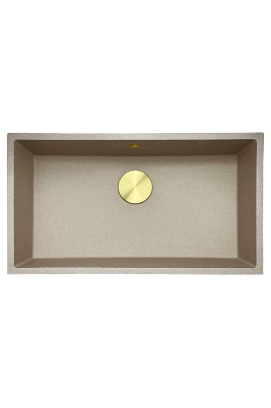 GraniteMy Universal granieten beige zand spoelbak 74x40 cm opbouw onderbouw en vlakinbouw met gouden plug 1208968018