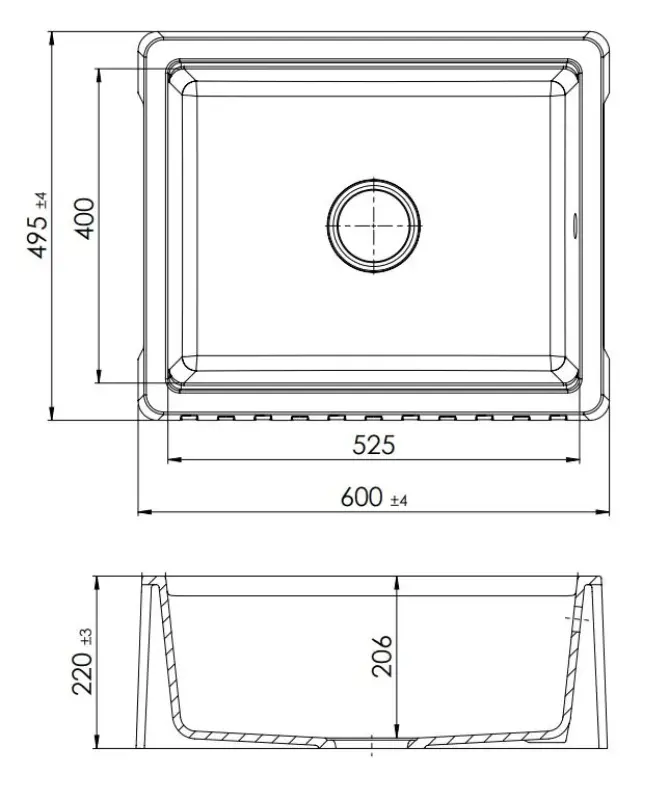 GraniteMy Tradition Landelijke Gootsteen - 2-Zijde Granieten Spoelbak 60x48 cm Wit onderbouw met Koperen plug 1208968026