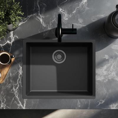 Zwarte spoelbak 50x40cm onderbouw opbouw en vlakbouw met gun metal plug 1208968038